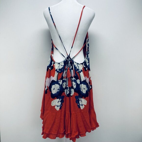 Free People Intimately Mini Dress Sz S Sweet Lucy Slip Ruffle Hem Sleeveles Red - Picture 10 of 10